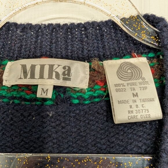 Vintage Mika Wool Sweater Vest Womens Size Medium Blue Knit V Neck Sleeveless - Picture 4 of 9